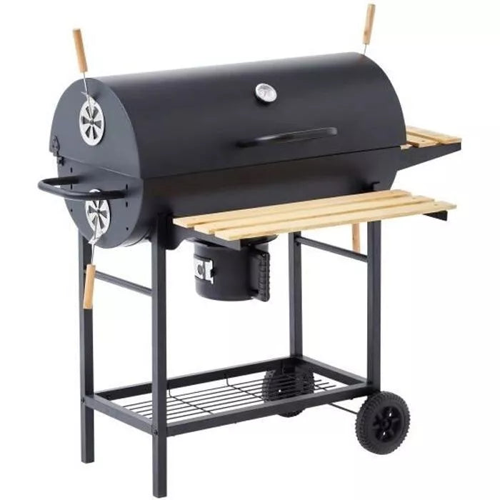Barbecue à Charbon Mike 2 Grilles Acier Chromé - Surface de Cuisson 71x35cm Noir