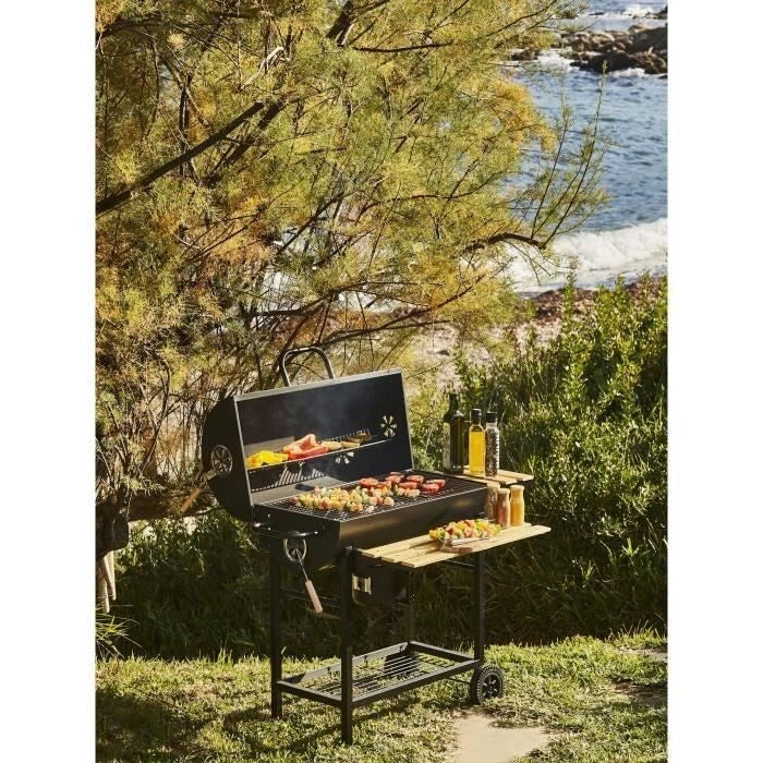 Barbecue à Charbon Mike 2 Grilles Acier Chromé - Surface de Cuisson 71x35cm Noir