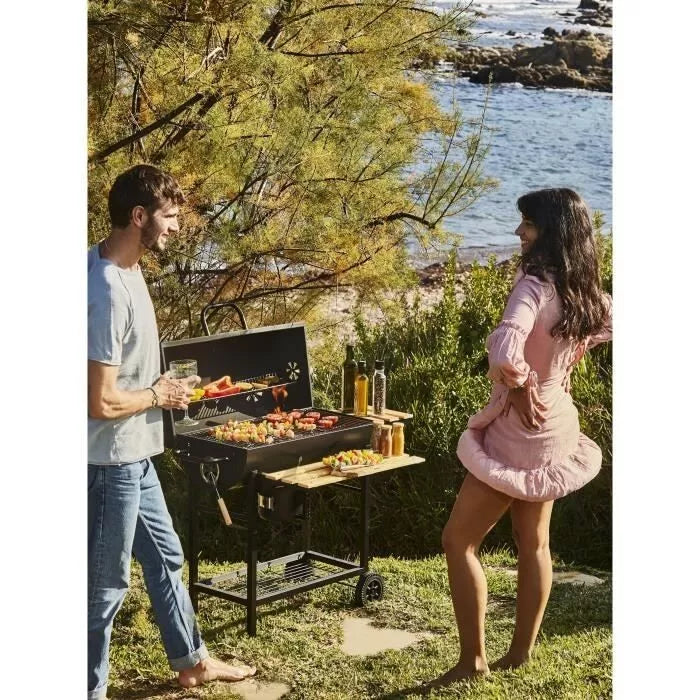 Barbecue à Charbon Mike 2 Grilles Acier Chromé - Surface de Cuisson 71x35cm Noir