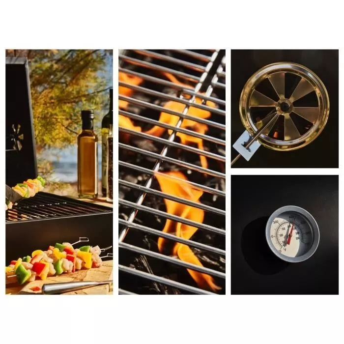 Barbecue à Charbon Mike 2 Grilles Acier Chromé - Surface de Cuisson 71x35cm Noir