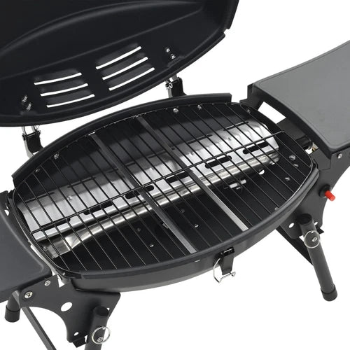 Barbecue à Gaz Portatif 2 Zone de Cuisson Noir Terrasse Grill de Jardin