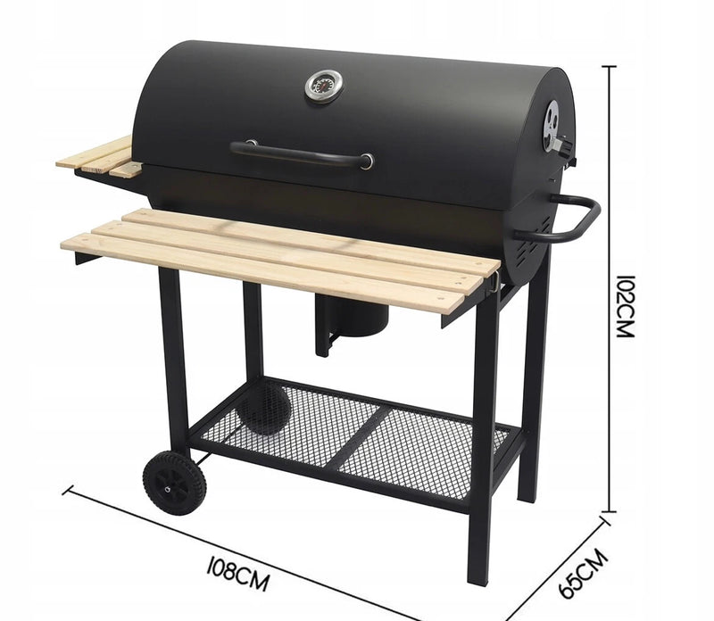 Barbecue de jardin au charbon de bois avec étagères 108 x 65 cm, grand barbecue