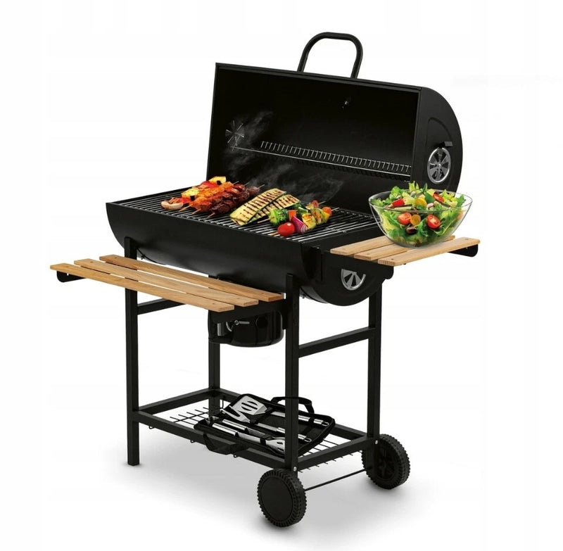 Barbecue de jardin au charbon de bois avec étagères 108 x 65 cm, grand barbecue