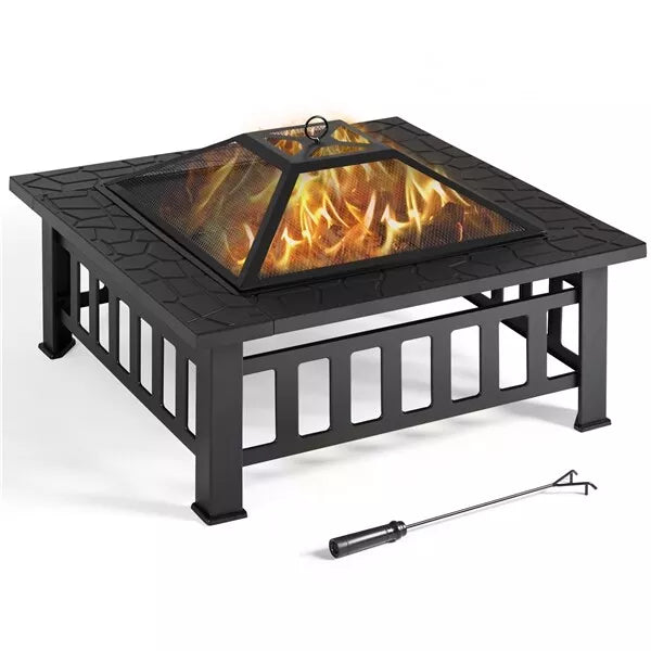 Brasero Extérieur 3 en 1 Carrée Multifonctionnelle 86x86x54cm Brasero de Table