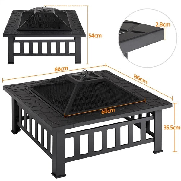 Brasero Extérieur 3 en 1 Carrée Multifonctionnelle 86x86x54cm Brasero de Table