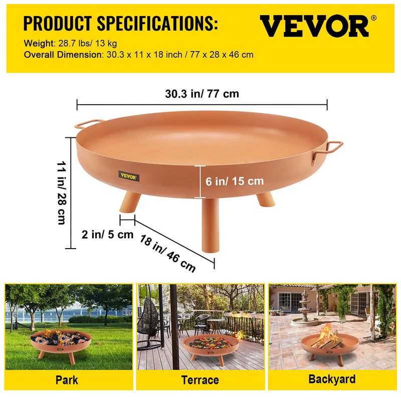 Braséro Extérieur de Jardin Bol Feu Extérieur Acier au Carbone 77cm 2 en 1