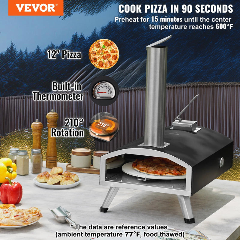Four à Pizza d’Extérieur 12 po Four à Granulés Portable avec Rotation