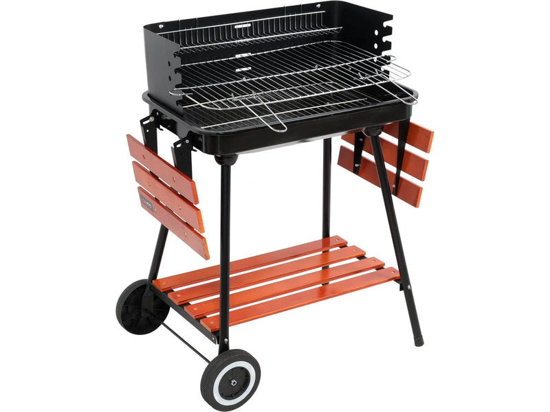 Grill à charbon de bois 53x33 cm, ouvert avec étagère, barbecue de camping