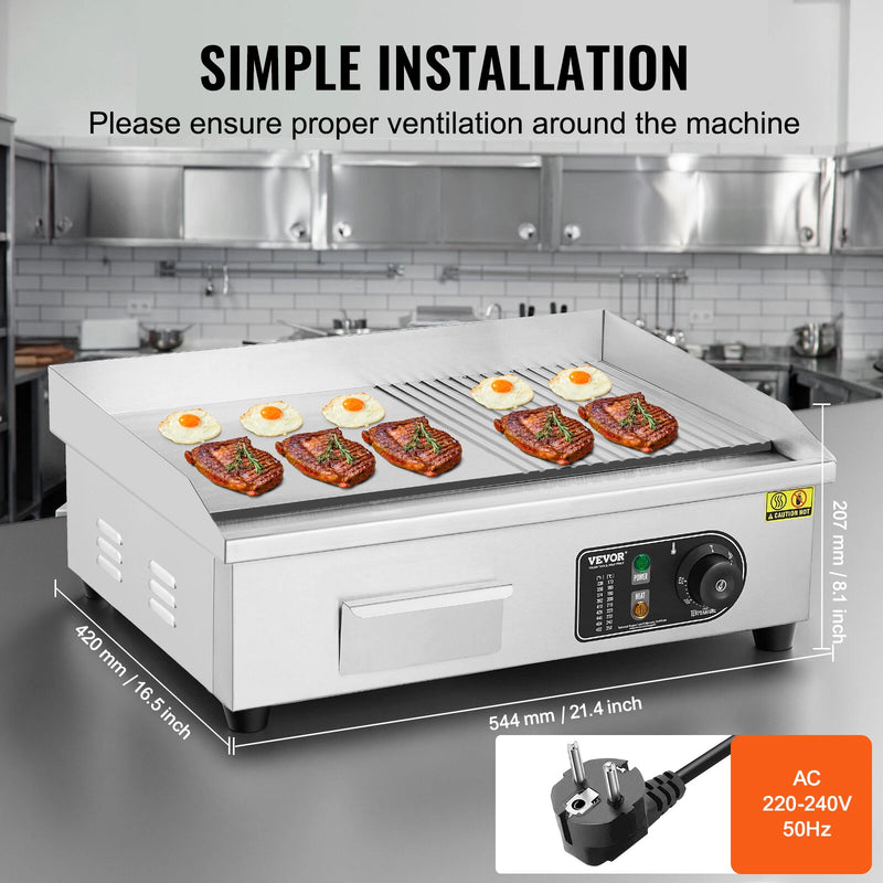 Plancha Électrique Plaque à Snacker Commerciale 3200 W Semi-plat 50-300 °C