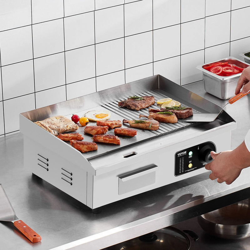 Plancha Électrique Plaque à Snacker Commerciale 3200 W Semi-plat 50-300 °C