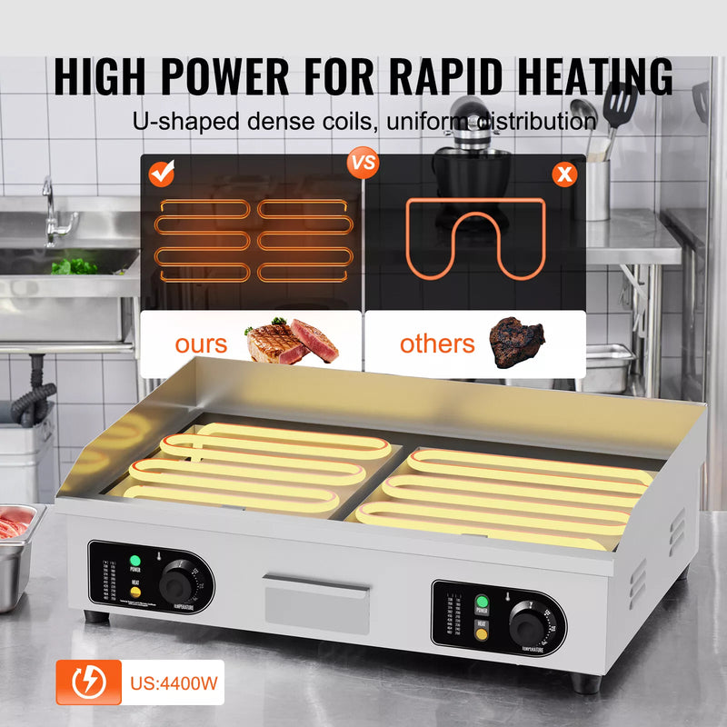 Plancha Électrique Plaque à Snacker Commerciale 4400 W 50-300 °C Réglable