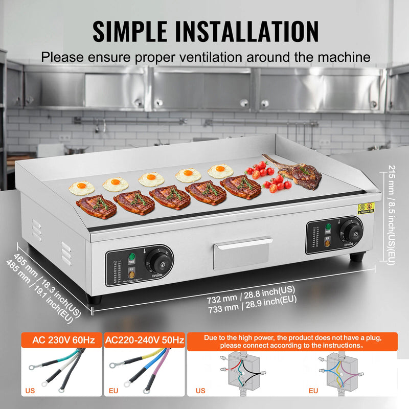 Plancha Électrique Plaque à Snacker Commerciale 4400 W 50-300 °C Réglable