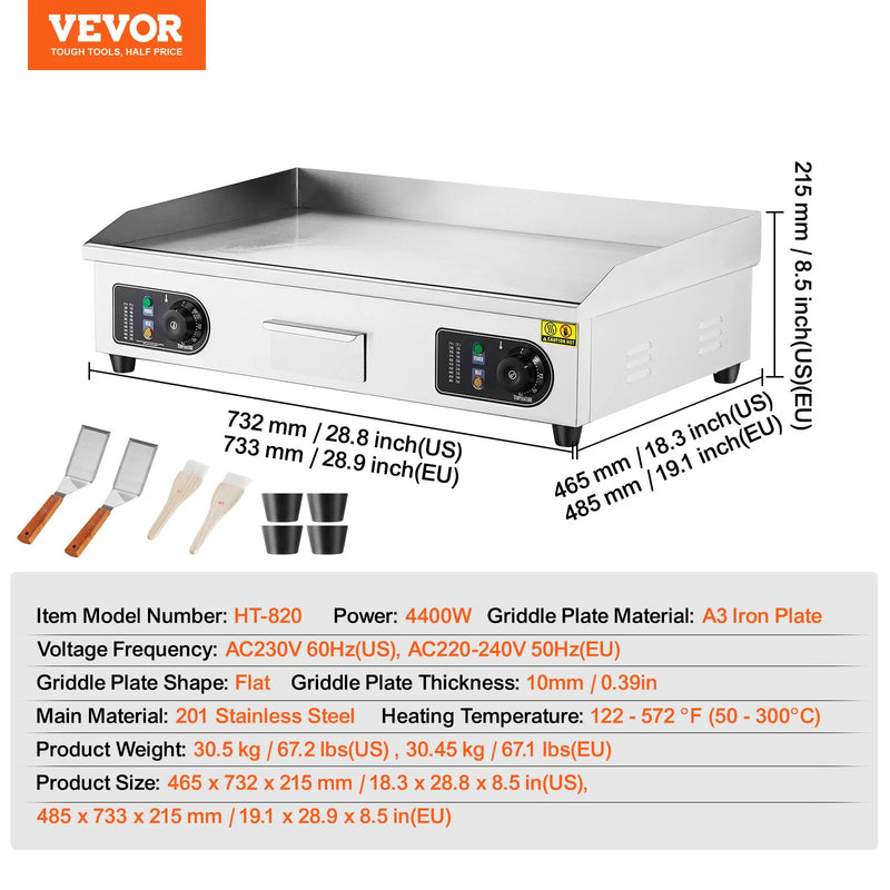 Plancha Électrique Plaque à Snacker Commerciale 4400 W 50-300 °C Réglable