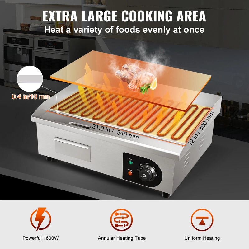 Plancha de Encimera Eléctrica Comercial 3000 W Plancha de Parrilla 54,2 cm