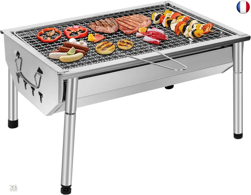 SunJas Barbecue Charbon de Bois Inox Ajustable Barbecue Démontable en Acier