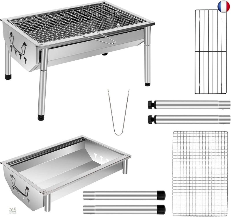 SunJas Barbecue Charbon de Bois Inox Ajustable Barbecue Démontable en Acier