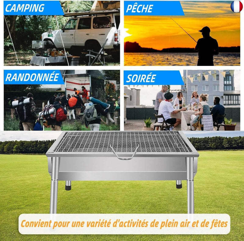 SunJas Barbecue Charbon de Bois Inox Ajustable Barbecue Démontable en Acier