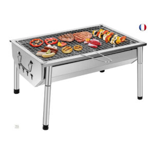 SunJas Barbecue Charbon de Bois Inox Ajustable Barbecue Démontable en Acier